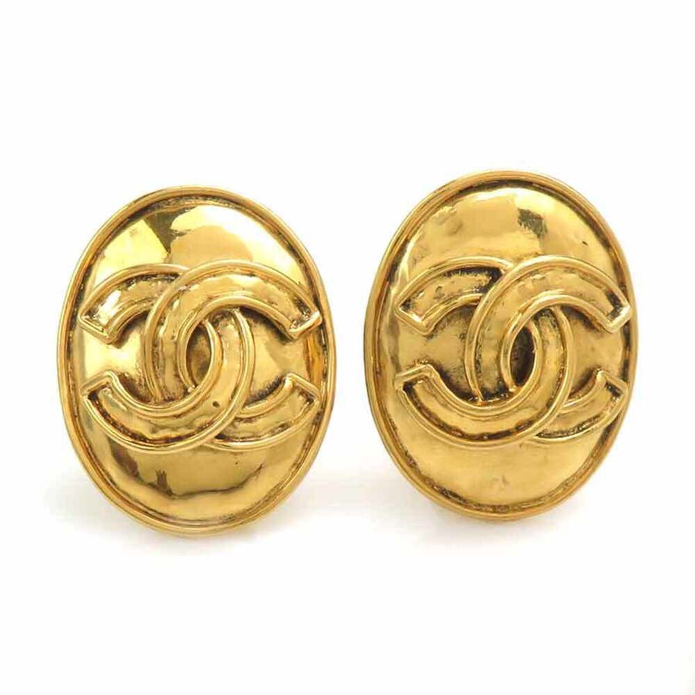 Chanel earrings, Coco Mark design, metal, gold, women's, e61853a